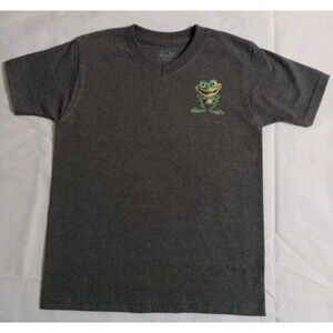 Girl's Graphic Funny Frog Pullover Gray V-Neck T-Shirt Sz XS(4/5) Tee School New